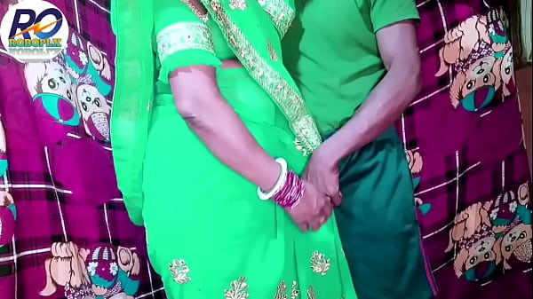 Desi aunty and nephew fucked together, removed green saree and blouse and fucked, Hindi audio