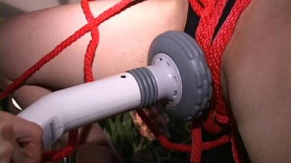 Tiny tit blindfolded MILF made naked-roped in front of crowd-f. to cum