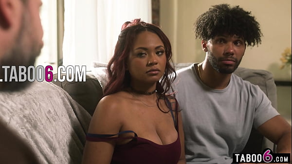 Ebony babysitter double fucked by her boyfriend and a neighbor