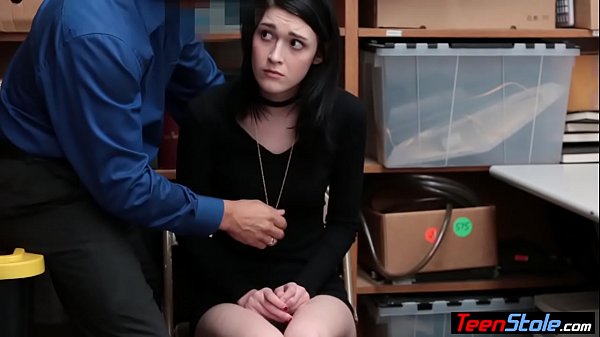 Pale small titted young thief humiliated by a security guard 