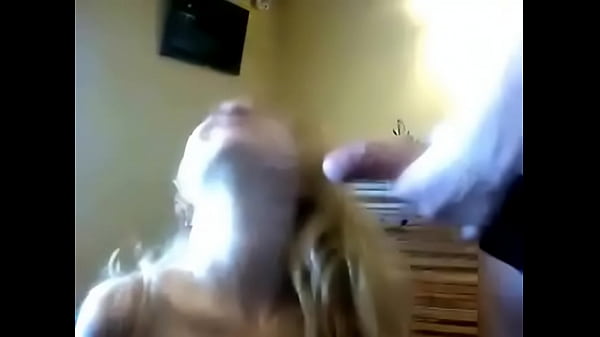 Blonde girl sucks and cum on her face  