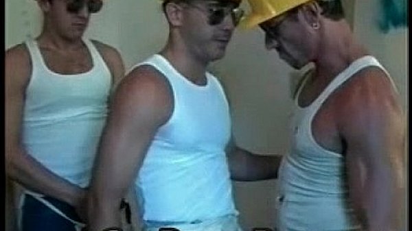 Three gay workmen have spare time gays  