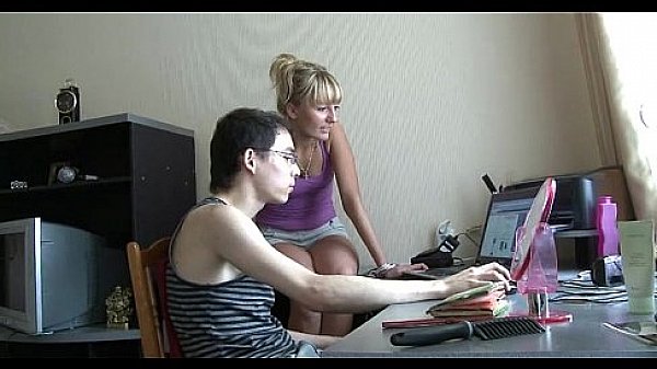 Gorgeous teen gal stands doggy fashion