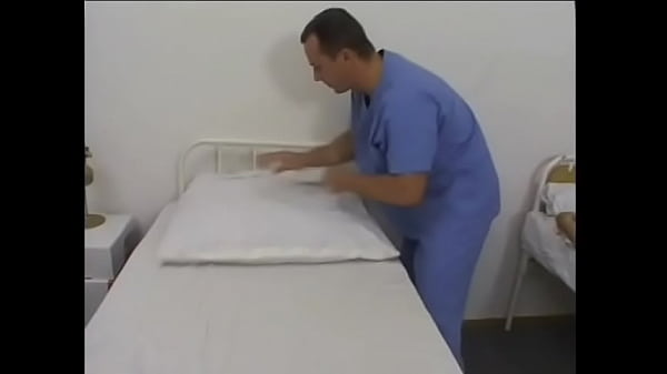 Male intern jacks off while watching female patient play with a dildo then fucks