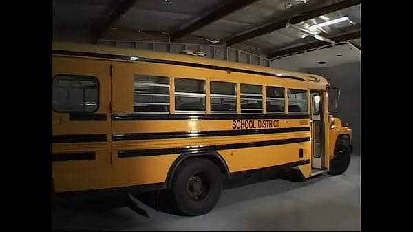 Bald dude calms a frustrated student with tight tits and fucks her doggy style on the bus