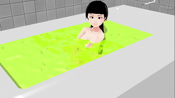 Cocoa Anime girl takes it all off in the bathtub.