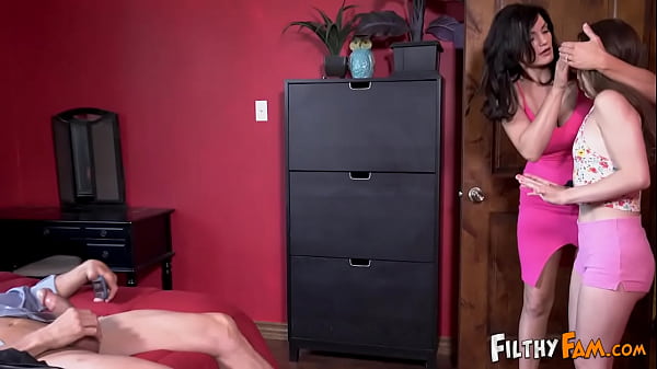 step Mom & step Daughter Catch Horny step Dad Wanking To Porn & Have A Family Fuck Session 