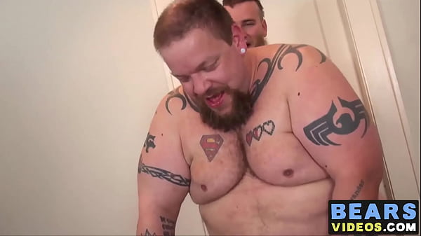 Inked bear barebacked after rimming  
