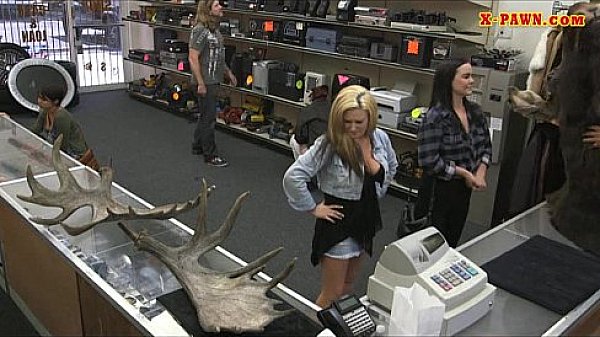 Lesbians pawn their asses with nasty dude in the pawnshop