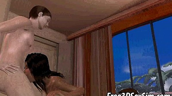 3D ebony babe gets double teamed by two white guys  