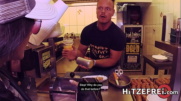 Skinny German brunette has her tight ass penetrated at a restaurant