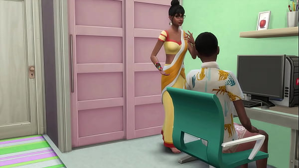 Indian desi mature woman teaches her step-nephew how to have sex for the first time