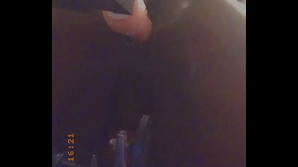 Ebony horny bitch fucked from behind with dildo  