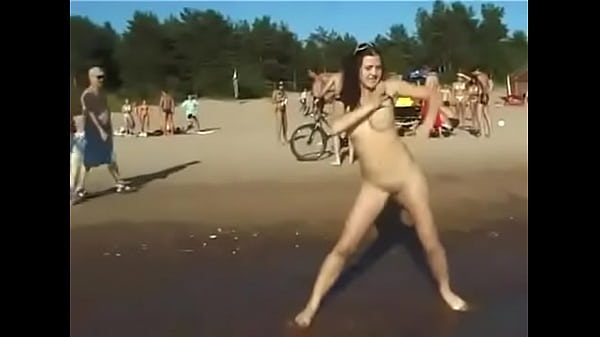 Nude girl dance at beach  