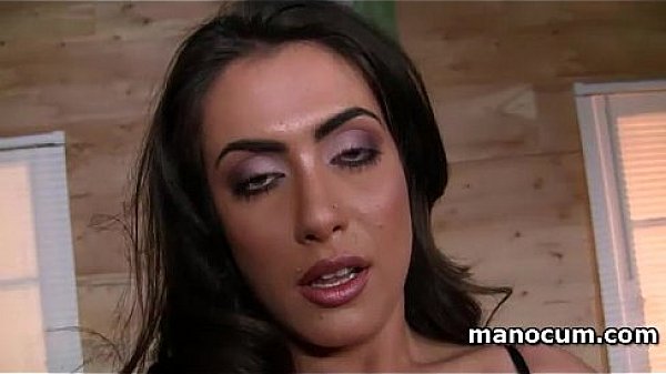 Erotic brunette flashing boobs and playing with cock in POV 