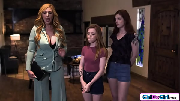 Lesbian stepsisters admit to their busty stepmom that they fool around and that they would like her to join.The teens lick and facesit the milf  