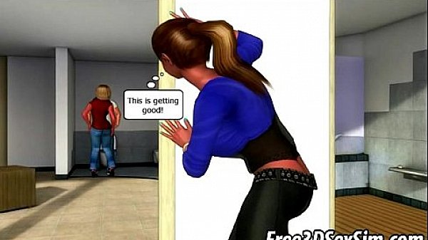 Hot 3D blonde babe sucks cock in the bathroom