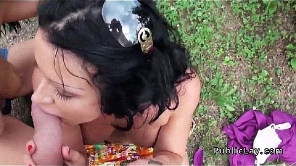 Busty amateurs threesome banged in public