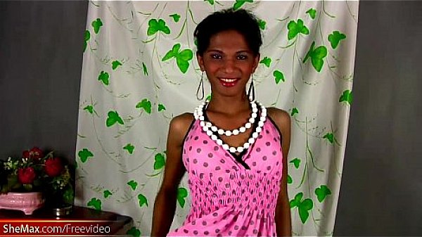 Filipino ladyboy strips down pink dress and masturbates