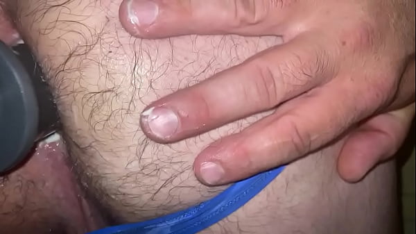 Blue jock strap f machine fuck