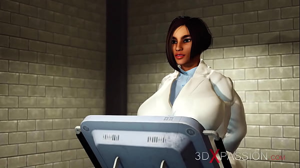 Super hot shemale fucks hard big tits sexy slut in cuffs in the lab 