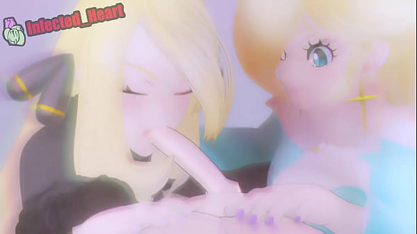 2 chicas rubias realizando una mamada