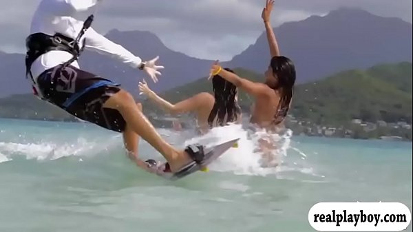 Curvy hot babes kite surfing while naked