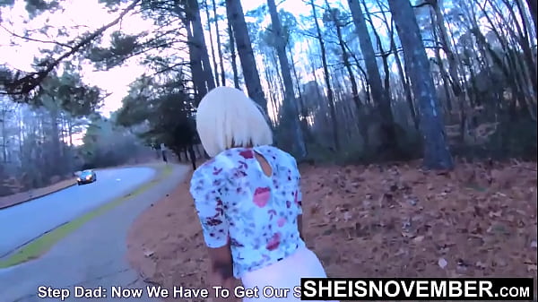 My Freaky Stepdaughter Sneak Outside To Fuck Me In Public, Riding My Hard Horny Big Dick In The Woods During Taboo Sex And Upskirt, Cute Filthy Young Black Girl Sheisnovember Large Natural Tits And Huge Areolas Out Rough Fucking By Msnovember