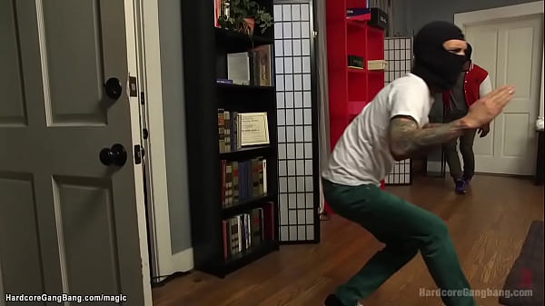 Intruders break in house of blonde cheerleader Arielle Aquinas and with huge cocks double penetration and gangbang fuck her in interracial action