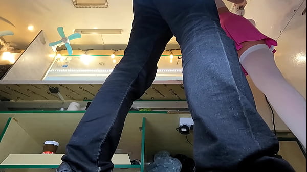 Beauty teen upskirted at work by candid camera