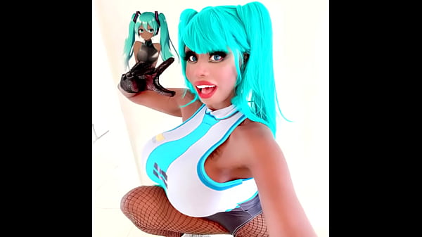 cosplay girl miku with biggest tits play