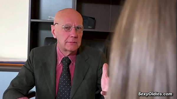 Sexy blonde teen Daisy Cake seduces old man Hugo in his office then strips off naked and makes him lick and fuck her shaved pussy 