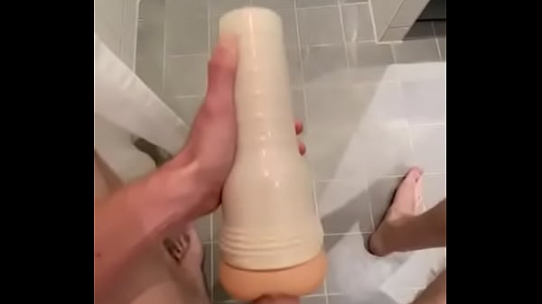 Uncut cock cums a lot with cock sleeve