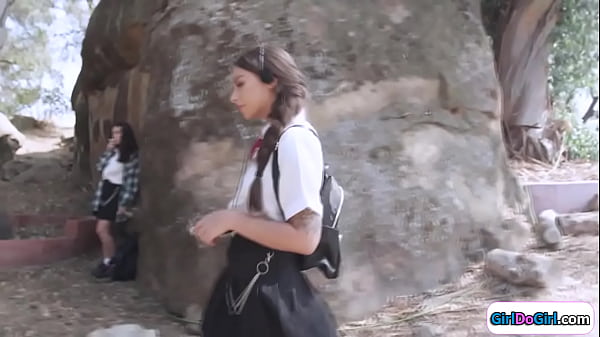 Petite coed has been waiting on her big tits classmate.The busty babe lets her know she wants sex.The lesbian girls kiss and lick hairy pussy