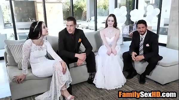 Lesbian stepdaughters group sex with stepdads before wedding