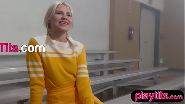 Big ass blonde MILF cheerleader gets naked at the basketball court  