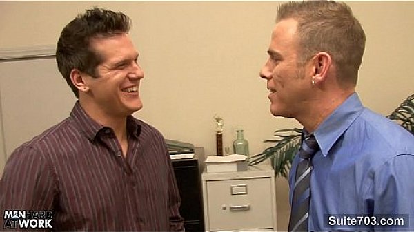 Tattooed gay gets ass licked and fucked in the office 