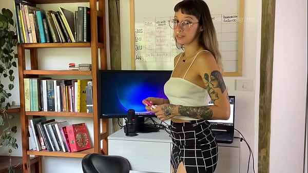Horny secretary roleplay in miniskirt, gets horny, sucks and fucks him while talking dirty - SPOILER