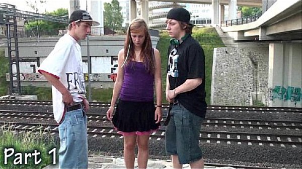 Young pretty girl in PUBLIC teen gangbang railway orgy