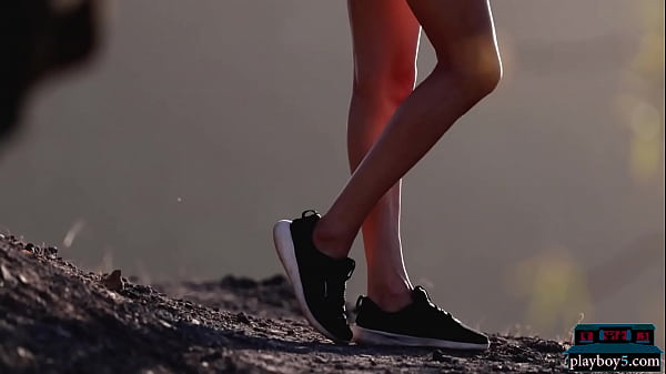 Tiny Russian babe with a perfect body does yoga in the nude in the mountains  