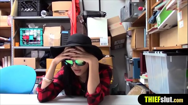 Two security guard fuck a cute thief at the back office of the shopping mall