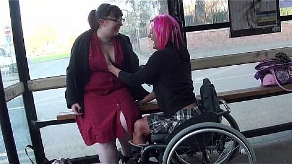 Leah Caprice and her lesbian lover flashing at a busstop