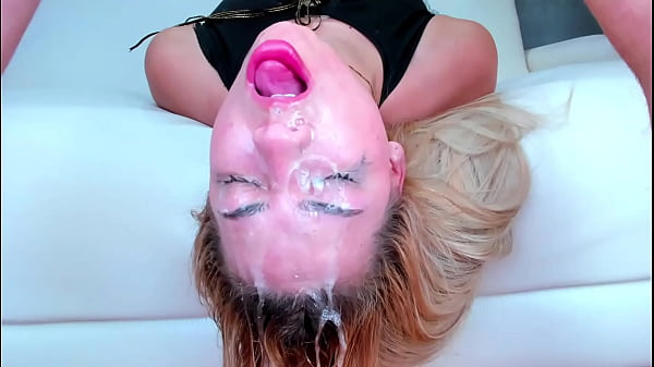 blonde gets her throat fucked on upside down leaving her face covered in saliva