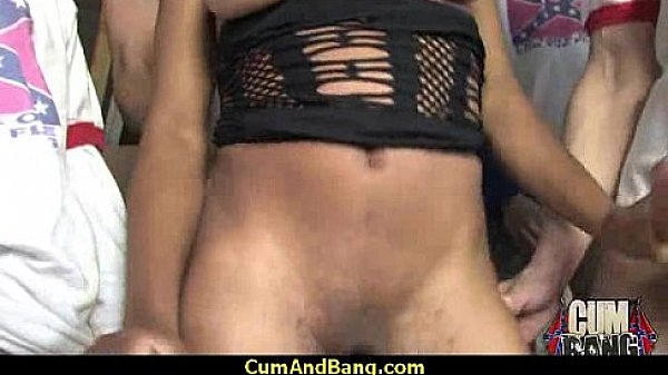 Ebony slut blows a group of horny dudes 18