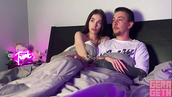 Hot stepsister sucked cock while watching a movie and got a huge facial