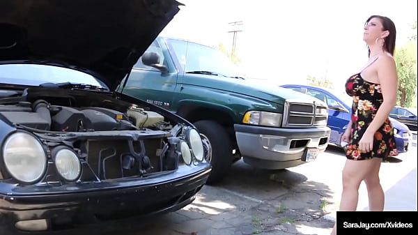 Big booty cougar Sara Jay mouth fucks a hung garage guy before taking his huge dick up her mature pussy until he gives her a facial! Full Video & Sara Jay Live @ SaraJay.com!  