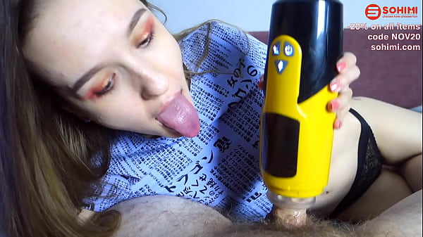 skinny girl sucks dick and jerks with a masturbator - Sunako Kirishiki