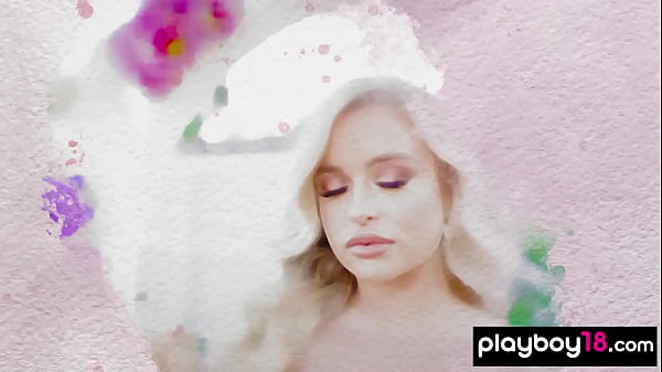 Petite blondie stripping to introduce her tiny boobs  