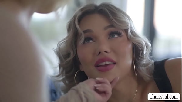 Sexy Ladyboy tours her blonde bestfriend to her new house.After that,she licks her pussy first and she then fucks it so hard. 