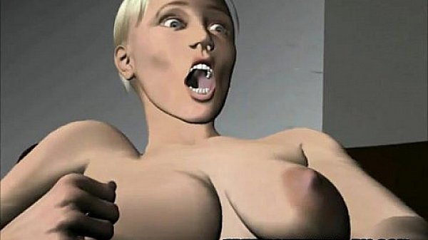 Short haired 3D cartoon babe plays with her pussy